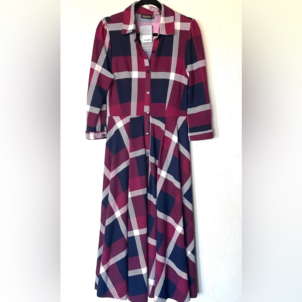 Reborn Plaid Shirt Dress – Burgundy/Navy